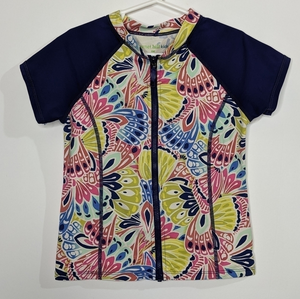 ✨3/$15 Garnet Hill Kids colorful zip up short sleeve rash guard 6